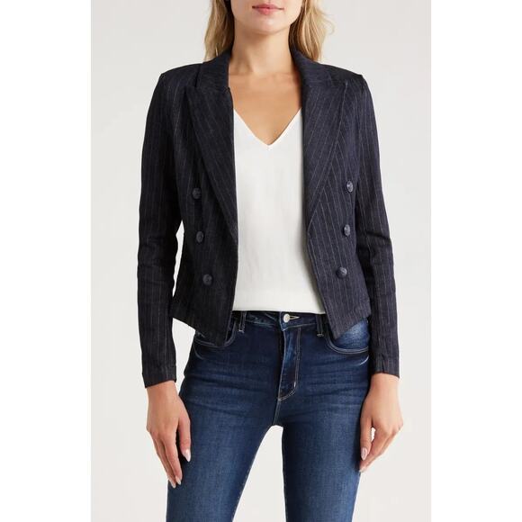 L'AGENCE Wayne ​Pinstripe Cropped Double-Breasted Jacket - Picture 1 of 9